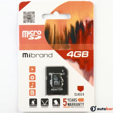 microSDHC Mibrand 4Gb class 6 (adapter SD) MICDC6/4GB-A