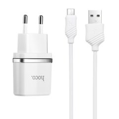 Мережевий зарядний пристрій HOCO C12 Smart dual USB (Micro cable)charger set White 6957531047773