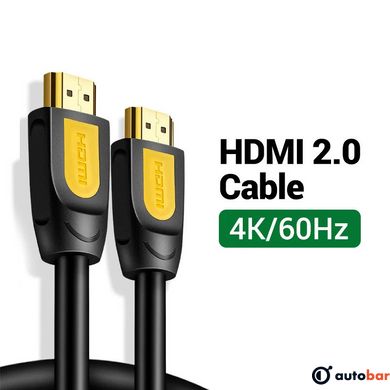 Кабель HDMI M - M, 3.0 м, V2.0 Round Cable 4K, HD101 UGREEN Чорний+Жовтий 10130