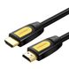 Кабель HDMI M - M, 3.0 м, V2.0 Round Cable 4K, HD101 UGREEN Чорний+Жовтий 10130