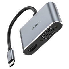 Кабель-перехiдник HOCO HB30 Eco Type-C multi-function converter(HDTV+VGA+USB3.0+PD) Metal Gray 6931474778307