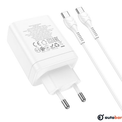 Мережевий зарядний пристрій HOCO N33 Start three-port PD35W(2C1A) charger set(Type-C to Type-C) White