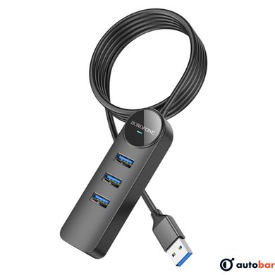 Адаптер Borofone DH6 Erudite 4-in-1 Gigabit Ethernet Adapter(USB to USB3.0*3+RJ45)(L=1.2M) Black