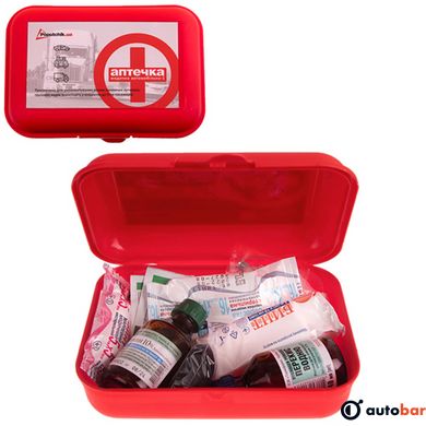 Аптечка медична автомобільна згідно ТУ (02-053-П) Poputchik футляр пластиковий червоний 165х135х65