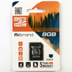 microSDHC Mibrand 8Gb class 10 (adapter SD) MICDHC10/8GB-A
