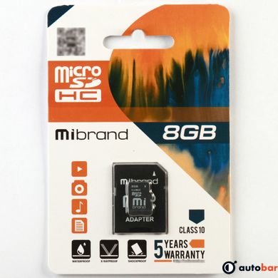 microSDHC Mibrand 8Gb class 10 (adapter SD) MICDHC10/8GB-A