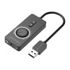 Адаптер Vention USB 2.0 External Stereo Sound Adapter with Volume Control 0.15M Black ABS Type (CDRBB) CDRBB