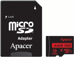 microSDXC (UHS-1) Apacer 64Gb class 10 R85MB/s (adapter SD) AP64GMCSX10U5-R