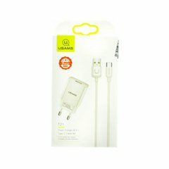 МЗП Usams T21 Charger kit T18 single USB EU charger +Uturn Type-C cable White T21OCTC01