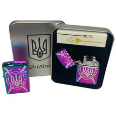Дугова електроімпульсна запальничка USB Україна металева коробка HL-446. Колір: хамелеон