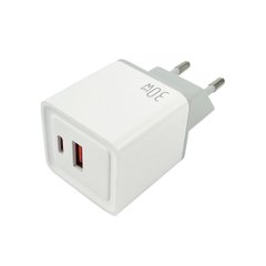 Мережевий зарядний пристрій Mibrand MI-30 GaN 30W Travel Charger USB-A + USB-C White MIWC/30UCW