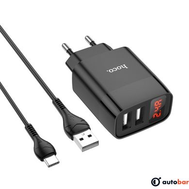 Мережевий зарядний пристрій HOCO C86A Illustrious dual port charger with digital display set(Type-C) Black