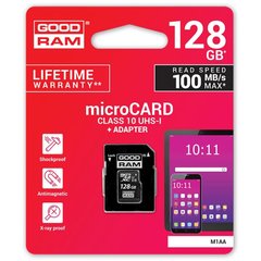 Memory card Secure Digital Micro 128Gb GoodRAM SDXC (class 10 UHS I U1) Retail + adapter M1AA-1280R12#