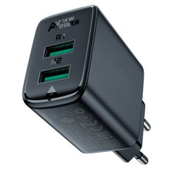 Мережевий зарядний пристрій ACEFAST A33 QC18W (USB-A+USB-A) dual port charger Black AFA33B