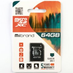 microSDXC (UHS-1) Mibrand 64Gb class 10 (adapter SD) MICDXU1/64GB-A