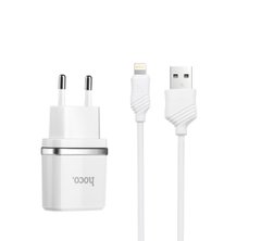 Мережевий зарядний пристрій HOCO C11 Smart single USB (iP cable) charger set White 6957531047735
