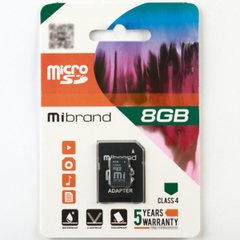 microSDHC Mibrand 8Gb class 4 (adapter SD) MICDC4/8GB-A