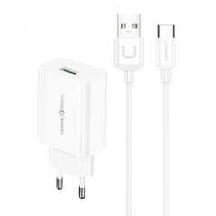 МЗП Usams T48 Travel Charger Kit 18W (T22 Single USB QC3.0 Charger EU+Uturn Type-C Cable 1M) White T48OCLN01
