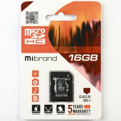 microSDHC (UHS-1) Mibrand 16Gb class 10 (adapter SD) MICDHU1/16GB-A