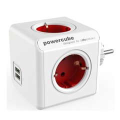 Мережевий розгалужувач Allocacoc PowerCube Original з заземленням 4 розетки 2 USB, червоний 1202RD/DEOUPC