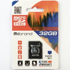 microSDHC (UHS-1) Mibrand 32Gb class 10 (adapter SD) MICDHU1/32GB-A