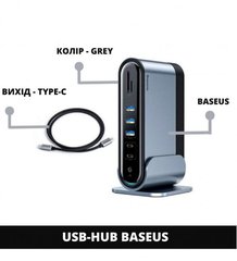 Док-станція Baseus USB3.2 Type-C-->2xHDMI/2xDP/2xUSB-C/3xUSB/RJ45/SD/TRRS 3.5mm/PD 100W + БЖ 16 in 1 (CAHUB-HG0G)