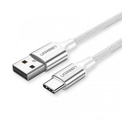 Кабель Ugreen USB 2.0 AM-Type-C M, 2 м, 3.0A, (18W) Nickel Plating Aluminum Braid Білий, US288