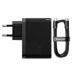 МЗП Baseus GaN3 Pro Fast Charger C+U 100W (Cable Type-C to Type-C 100W(20V/5A) 1m) Black CCGP090201