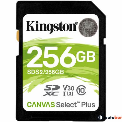 SDXC (UHS-1 U1) Kingston Canvas Select Plus 256Gb class 10 V10 (R-100MB/s) SDS2/256GB