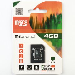 microSDHC Mibrand 4Gb class 4 (adapter SD) MICDC4/4GB-A
