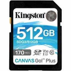 SDXC (UHS-1 U3) Kingston Canvas Go Plus 512Gb class 10 V30 (R170MB/s, W90MB/s) SDG3/512GB