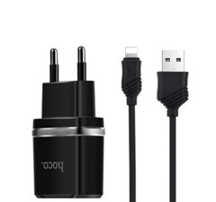 Мережевий зарядний пристрій HOCO C12 Smart dual USB (iP cable)charger set Black 6957531064107