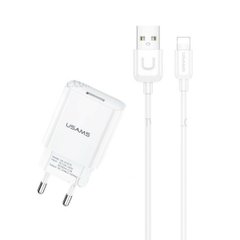 МЗП Usams T21 Charger kit T18 single USB EU charger +Uturn Lightning cable White T21OCLN01