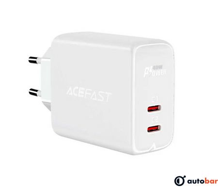 Мережевий зарядний пристрій ACEFAST A9 PD40W(USB-C+USB-C) dual port charger White
