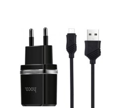 Мережевий зарядний пристрій HOCO C12 Smart dual USB (Micro cable)charger set Black