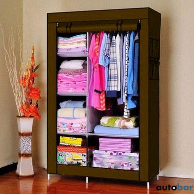 Шафа складна тканинна STORAGE WARDROBE KM-105 на 2 секції | Шафа розбірна з тканини | органайзер для одягу (106х45х170). Колір: коричневий