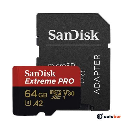 microSDXC (UHS-1 U3) SanDisk Extreme Pro A2 64Gb class 10 V30 (R200MB/s,W90MB/s) (adapter)