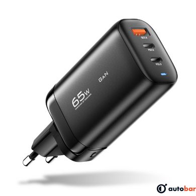 Мережевий зарядний пристрій Essager Shining 65W GaN Travelling Charger 2 Type-c+USB-A EU black (ECT2CA-MYB01)