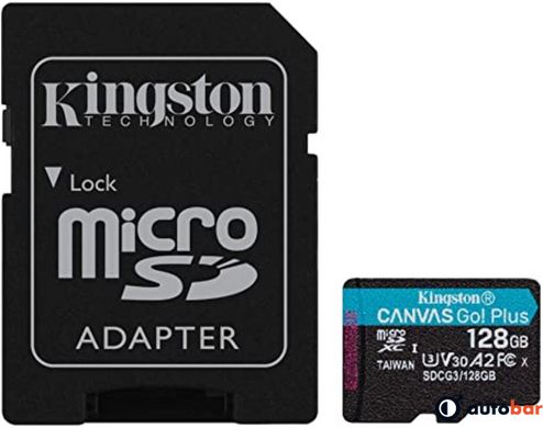 microSDXC (UHS-1 U3) Kingston Canvas Go Plus 128Gb class 10 A2 V30 (R170MB/s, W90MB/s) (adapter SD) SDCG3/128GB