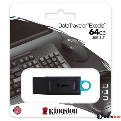 USB Flash Kingston 64GB USB 3.2 Gen1 DataTraveler Exodia, Black/Teal, Retail DTX/64GB#