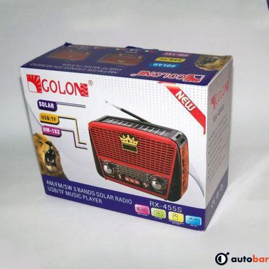 Радіоприймач Golon RX-455S USB/акумулятор сонячна панель. Червоний з чорним