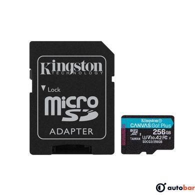 microSDXC (UHS-1 U3) Kingston Canvas Go Plus 256Gb class 10 A2 V30 (R170MB/s, W90MB/s) (adapter SD) SDCG3/256GB