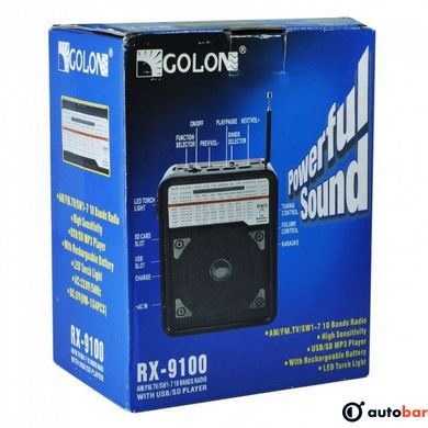 Радіоприймач RX-9100 USB+SD Радіо з ліхтарем Golon