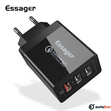 Мережевий зарядний пристрій Essager Fangbo QC3.0 3U (QC+Dual 2.4A) Charging Head black (ECTQC3-FBB01