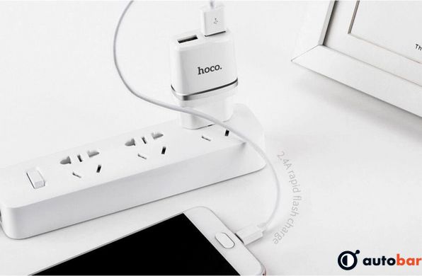 Мережевий зарядний пристрій HOCO C12 Smart dual USB charger White 6957531047759