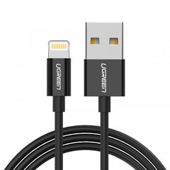 Кабель Ugreen USB 2.0 AM-Lightning M, 2 м, 2.4A, Nickel Plating ABS Shell Чорний, US155 (80823)