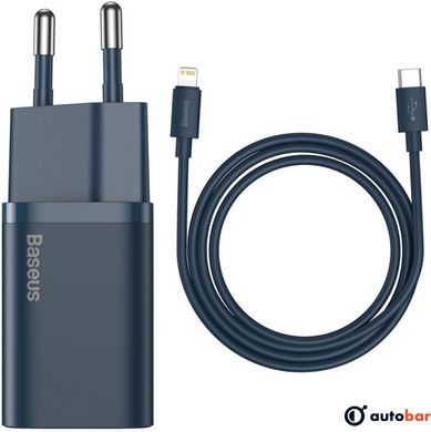 Мережевий зарядний пристрій Baseus Super Si 1C 20W With Simple Wisdom Data Cable Type-C/iP 1m Blue TZCCSUP-B03