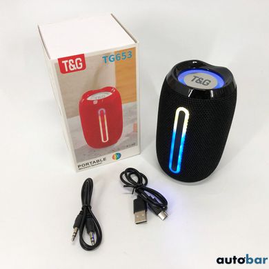 Портативна Bluetooth-колонка TG653 USB з ремінцем, акумуляторна колонка для музики. Колір: чорний ws46367