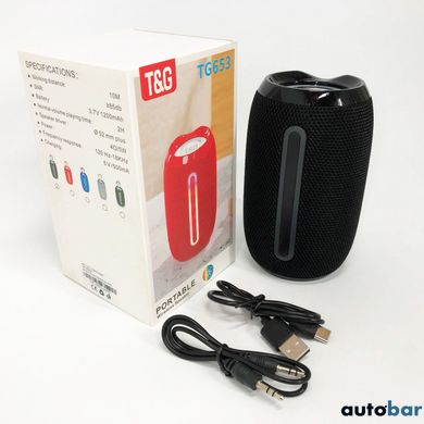 Портативна Bluetooth-колонка TG653 USB з ремінцем, акумуляторна колонка для музики. Колір: чорний ws46367