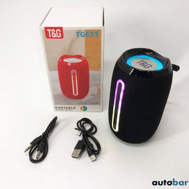 Портативна Bluetooth-колонка TG653 USB з ремінцем, акумуляторна колонка для музики. Колір: чорний ws46367